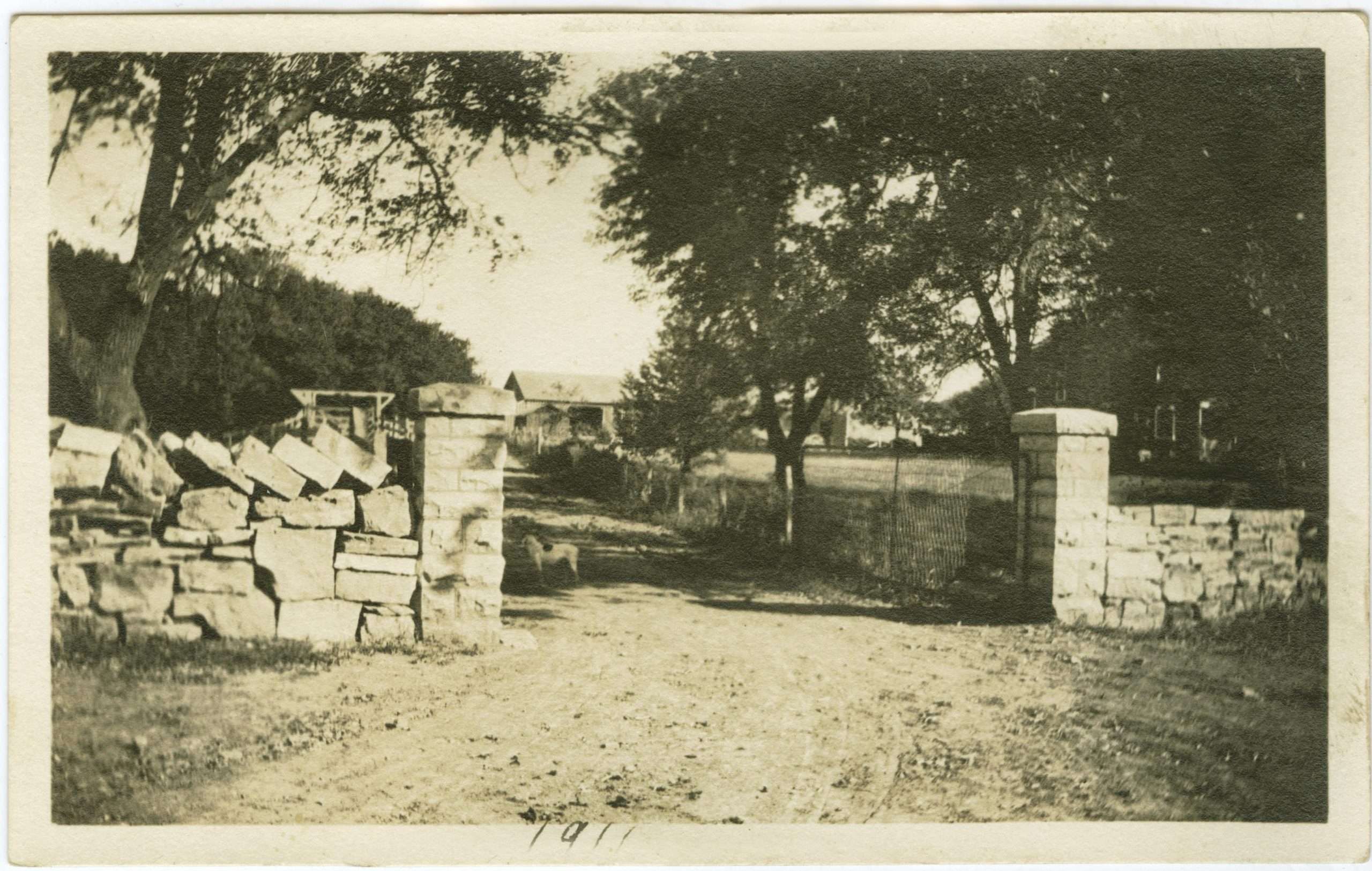 Details of stone fence entrance in 19100